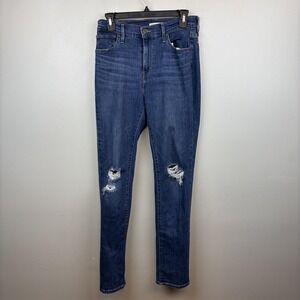 Levi's 724 Jeans Womens 28x32‎ Blue High Rise Straight Distressed Denim Stretch